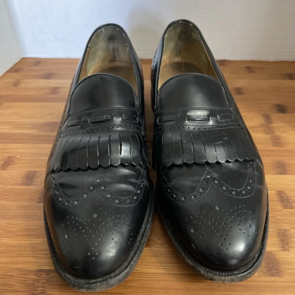 Johnston & Murphy‎ Mens Black Leather Wingtip Kiltie Loafers 9.5 D 24-93310